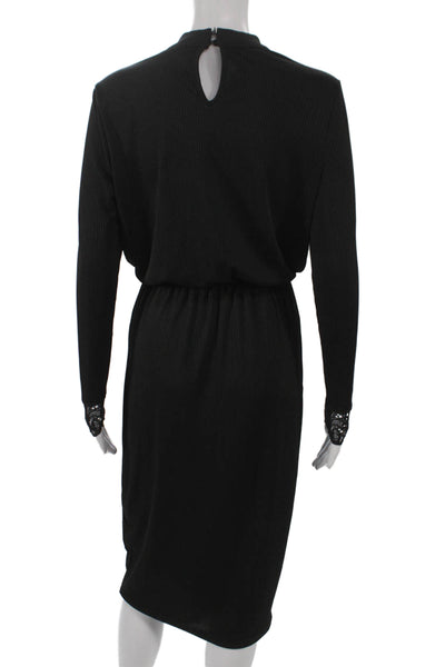 Y.A.S Womens Sheath Dress Black Mock Neck Long Sleeve Mid Calf Size S