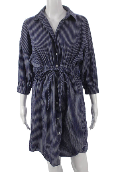 Zara Basic Womens Shirt Dress Blue Striped 3/4 Sleeve Size M