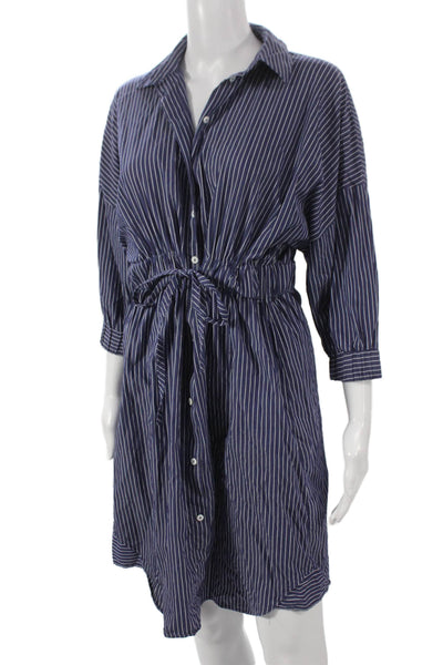 Zara Basic Womens Shirt Dress Blue Striped 3/4 Sleeve Size M