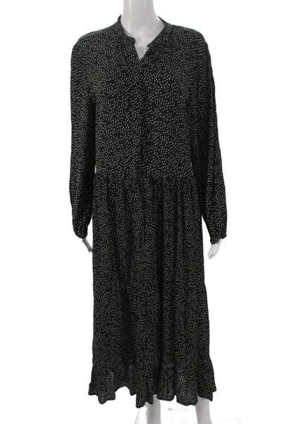 MNG Womens Shirt Dress Black Polka Dot Long Sleeve Knee Length Size 4