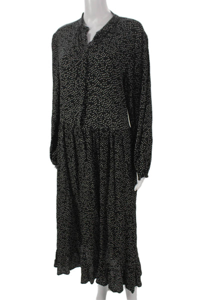 MNG Womens Shirt Dress Black Polka Dot Long Sleeve Knee Length Size 4
