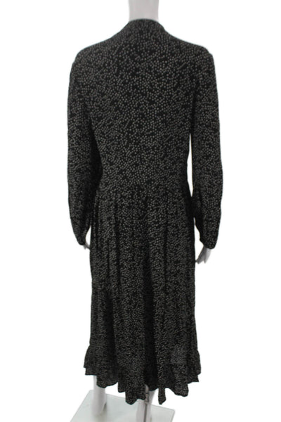 MNG Womens Shirt Dress Black Polka Dot Long Sleeve Knee Length Size 4