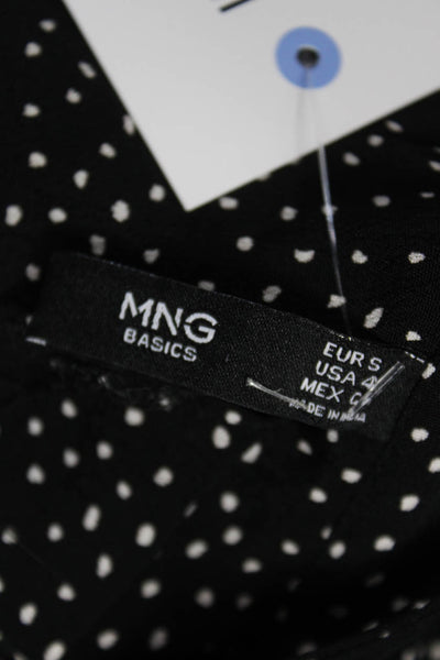 MNG Womens Shirt Dress Black Polka Dot Long Sleeve Knee Length Size 4
