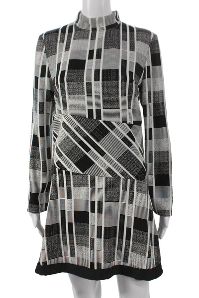 Isla Womens Mini Dress Black Long Sleeve Mock Neck Geometric Polyester Size S