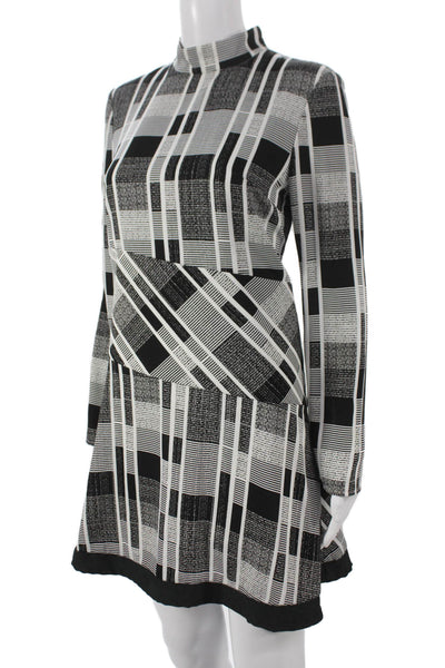 Isla Womens Mini Dress Black Long Sleeve Mock Neck Geometric Polyester Size S