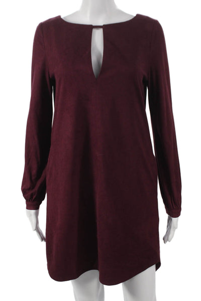 Blaque Label Women Red Mini Dress Long Sleeve Round Neck Polyester Size S