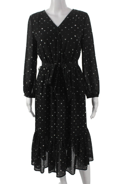 Point Sur Womens Fit & Flare V Neck Long Sleeve Black Dress Zip Size 4