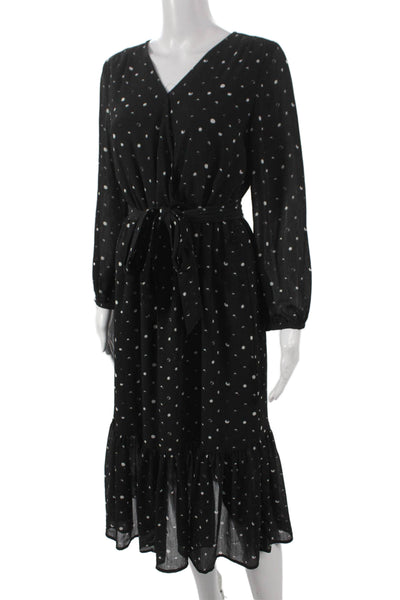 Point Sur Womens Fit & Flare V Neck Long Sleeve Black Dress Zip Size 4