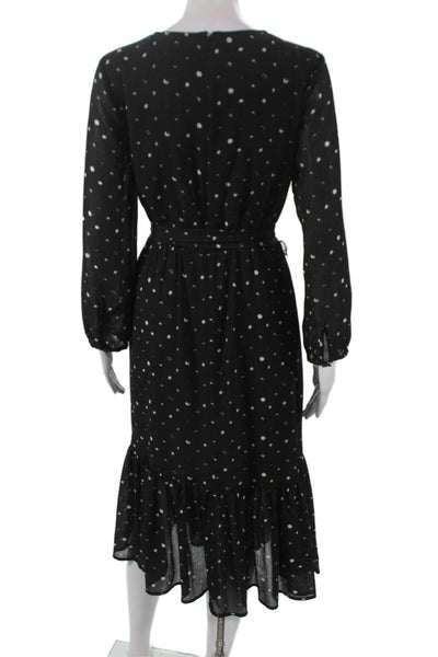 Point Sur Womens Fit & Flare V Neck Long Sleeve Black Dress Zip Size 4