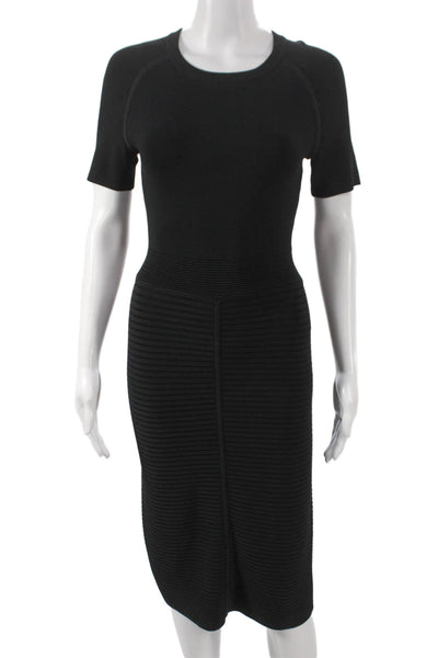 Maje Womens Bodycon Dress Ribbed Black Knee-Length Short Sleeve Size 2