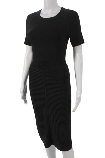 Maje Womens Bodycon Dress Ribbed Black Knee-Length Short Sleeve Size 2