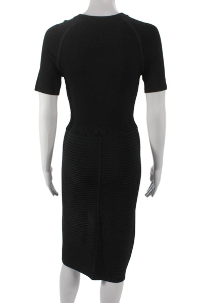 Maje Womens Bodycon Dress Ribbed Black Knee-Length Short Sleeve Size 2