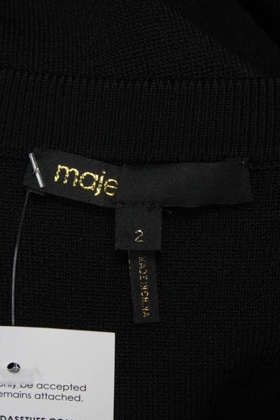 Maje Womens Bodycon Dress Ribbed Black Knee-Length Short Sleeve Size 2