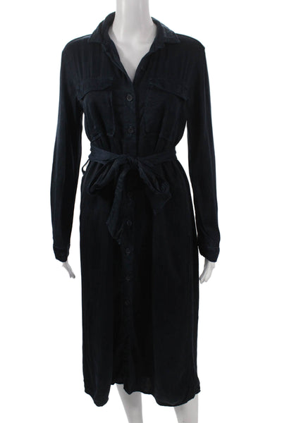 Bella Dahl Women Shirt Dress Blue Cupro Button Collar Knee Length Size XS