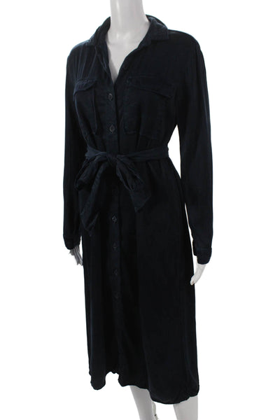 Bella Dahl Women Shirt Dress Blue Cupro Button Collar Knee Length Size XS