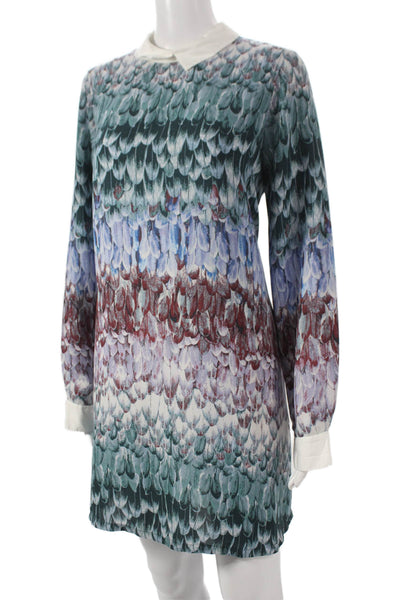 BCBGMAXAZRIA Women Shift Dress Animal Print Multicolor Mini Long Sleeve Size M