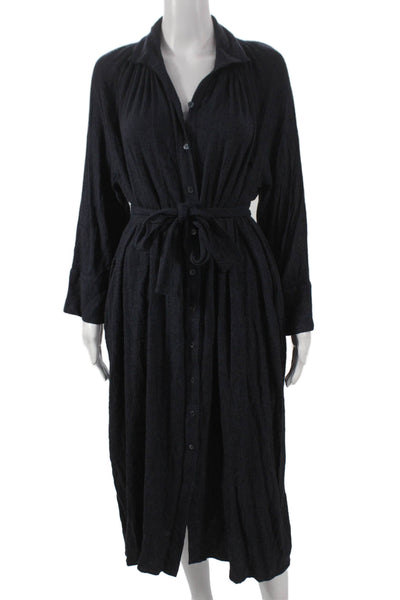 Massimo Dutti Womens Shirt Dress Blue Button Long Sleeve Midi Viscose Size S