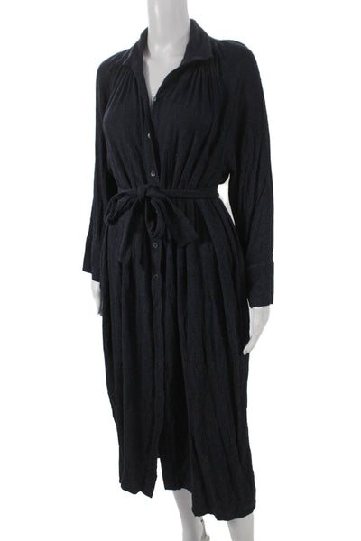 Massimo Dutti Womens Shirt Dress Blue Button Long Sleeve Midi Viscose Size S
