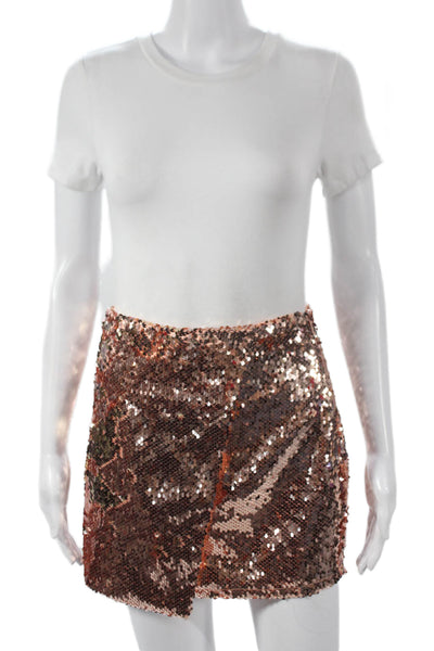 Superdown Womens Wrap Skirt Gold Polyester Short Zip Size S
