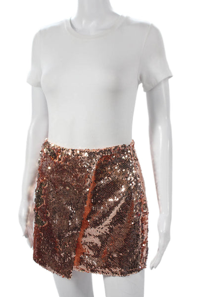 Superdown Womens Wrap Skirt Gold Polyester Short Zip Size S
