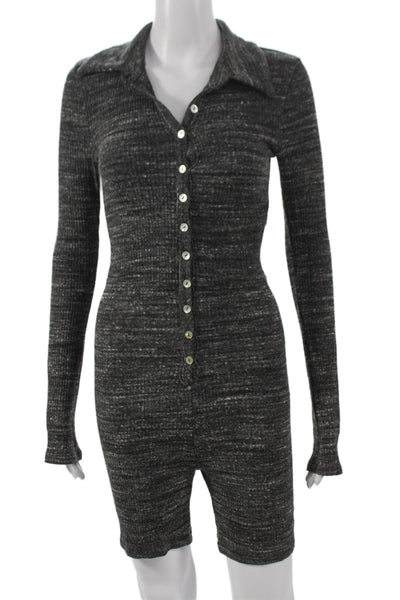 Lovers + Friends Womens Gray Flecked Button Long Sleeve Playsuit Size S