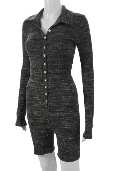 Lovers + Friends Womens Gray Flecked Button Long Sleeve Playsuit Size S
