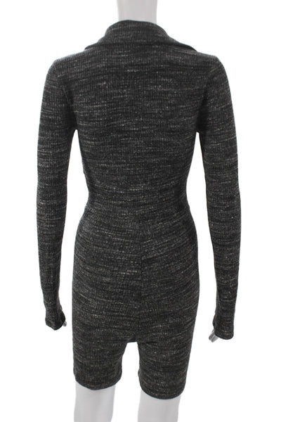 Lovers + Friends Womens Gray Flecked Button Long Sleeve Playsuit Size S