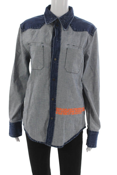 Calvin Klein Jeans Womens Western Button Up Top Colorblock Blue Cotton Size XS