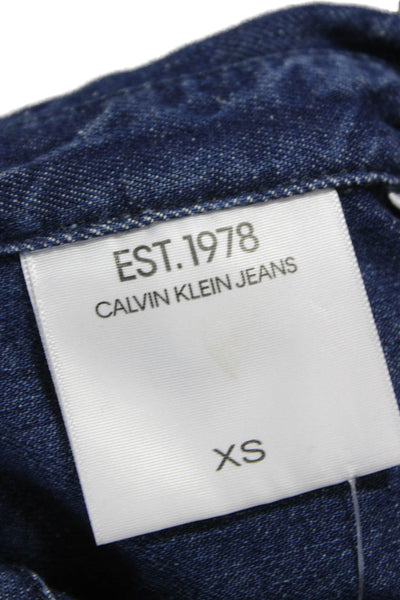 Calvin Klein Jeans Womens Western Button Up Top Colorblock Blue Cotton Size XS
