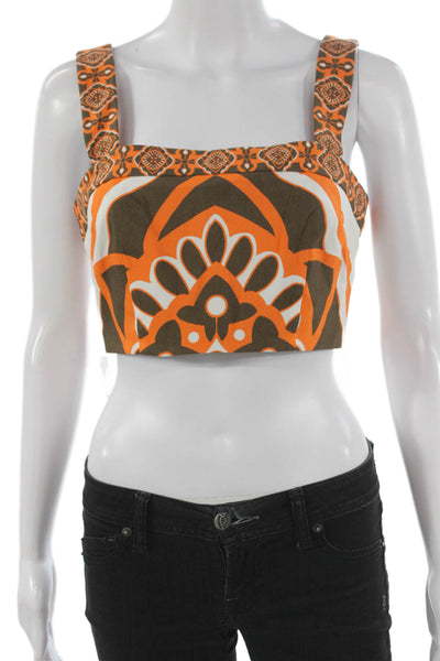 Ramy Brook Womens Cropped Linen Tank Sleeveless Square Neck Orange Zip Size 0