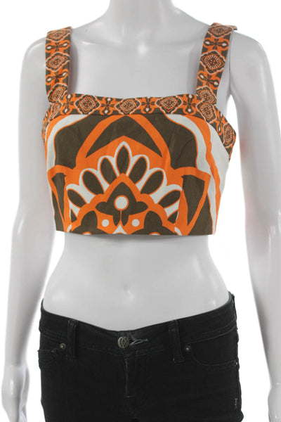 Ramy Brook Womens Cropped Linen Tank Sleeveless Square Neck Orange Zip Size 0