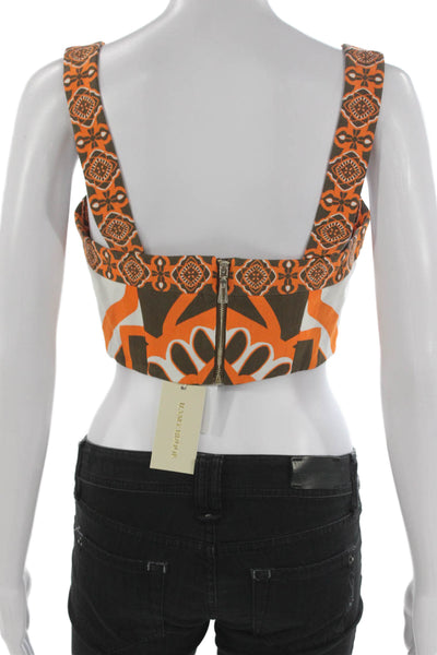 Ramy Brook Womens Cropped Linen Tank Sleeveless Square Neck Orange Zip Size 0