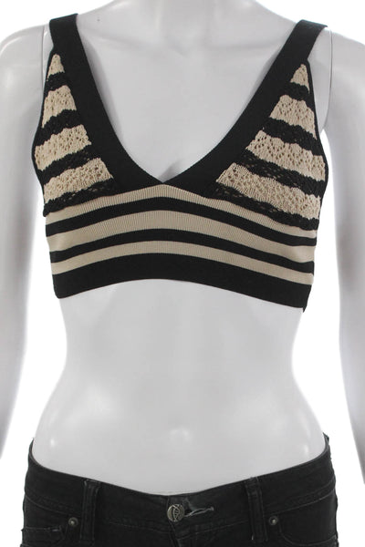 L'Agence Women Cropped Striped V-Neck Sleeveless Tank Black Polyester Size XS