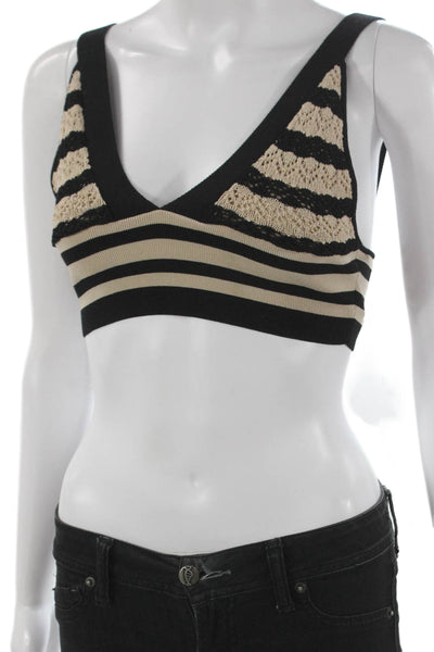 L'Agence Women Cropped Striped V-Neck Sleeveless Tank Black Polyester Size XS