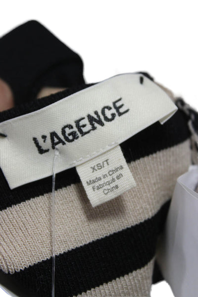 L'Agence Women Cropped Striped V-Neck Sleeveless Tank Black Polyester Size XS