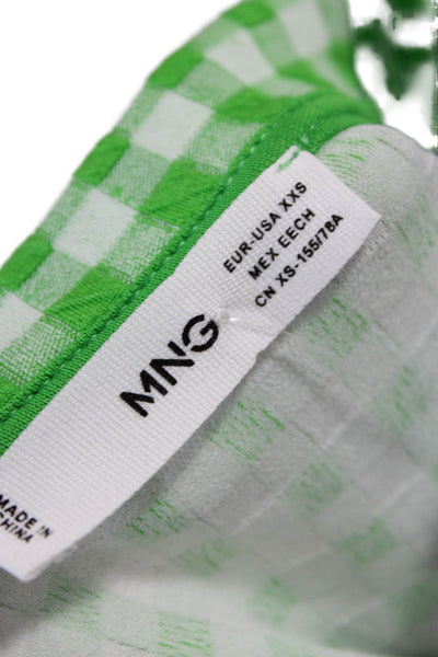 MNG Womens Cropped T-Shirt Green Check Short Sleeve Round Neck Size 2XS