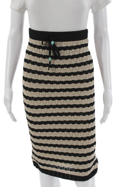 L'Agence Women Striped Straight Pencil Skirt Beige Drawstring Size XS Tall