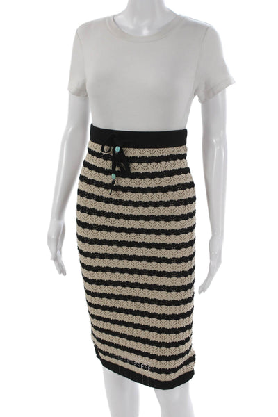 L'Agence Women Striped Straight Pencil Skirt Beige Drawstring Size XS Tall