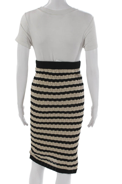 L'Agence Women Striped Straight Pencil Skirt Beige Drawstring Size XS Tall
