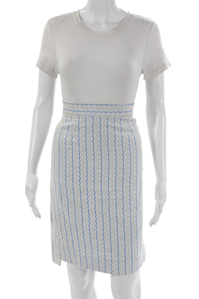 Thom Browne Womens Blue Cotton Pencil Skirt Knee Length Geometric Zip Size XS