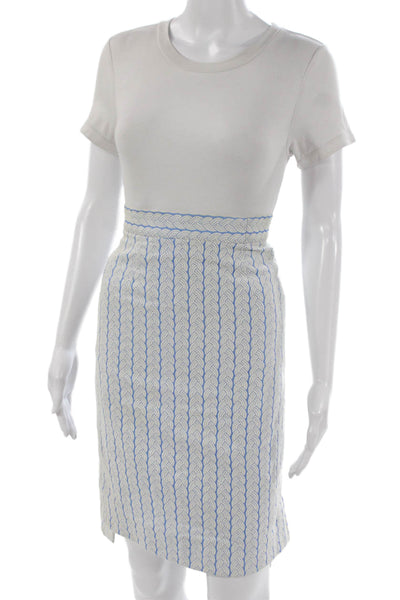 Thom Browne Womens Blue Cotton Pencil Skirt Knee Length Geometric Zip Size XS