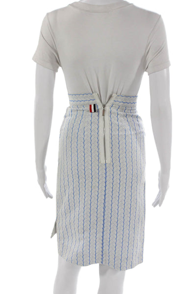 Thom Browne Womens Blue Cotton Pencil Skirt Knee Length Geometric Zip Size XS
