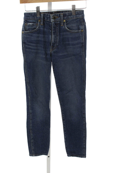 Khaite Womens Skinny Jeans Blue Low Rise Button Cotton Size 24