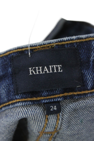 Khaite Womens Skinny Jeans Blue Low Rise Button Cotton Size 24