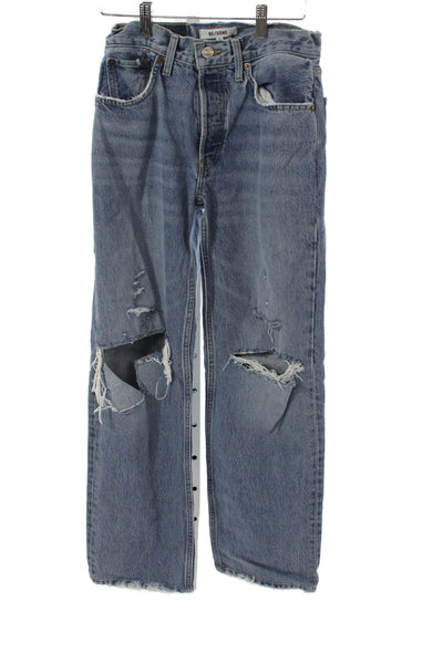 Re/Done Womens Straight Jeans Blue Button Cotton Size 24