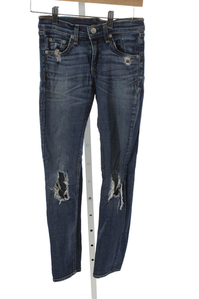 Rag & Bone Jean Womens Skinny Jeans Blue Cotton Button Mid Rise Size 24