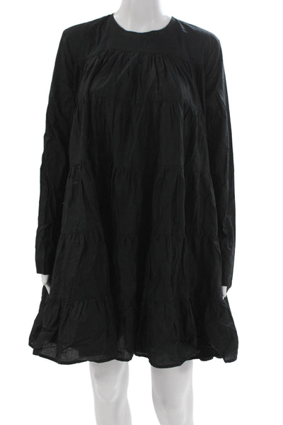 Merlette Womens Trapeze Swing Black Cotton Long Sleeve Button Dress Size XS