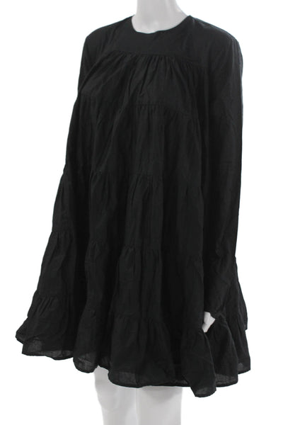 Merlette Womens Trapeze Swing Black Cotton Long Sleeve Button Dress Size XS