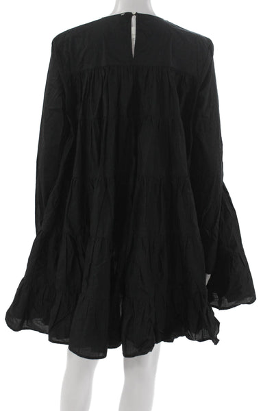Merlette Womens Trapeze Swing Black Cotton Long Sleeve Button Dress Size XS
