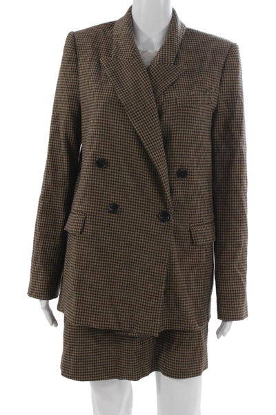 Argent Womens Houndstooth Print Double Breasted Skirt Suit Brown Size 6